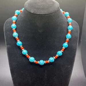 Boho Turquoise & Red Beaded Necklace – Southwestern Style Statement Jewelry